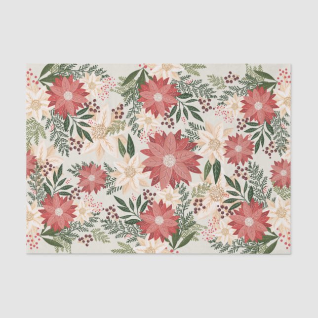 Modern & Festive Botanical Poinsettia Tissue Paper (Front)