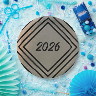 Modern Festive Brushed Metal 2026 New Years Party Paper Plate
