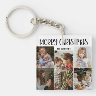 Modern Festive Casual Colorful Christmas 5 Photo Key Ring