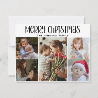 Modern Festive Casual Colourful Christmas 5 Photo Holiday Card