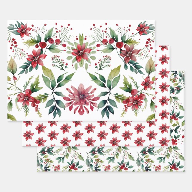 Modern Festive Christmas Botanical Holiday Wrapping Paper Sheet (Set)