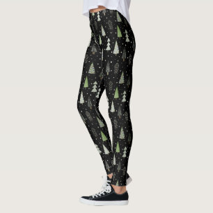 Modern Festive Christmas Forest Trees Custom Colou Leggings
