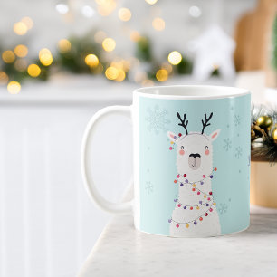 Modern Festive Christmas Lights Llama Name Coffee Mug