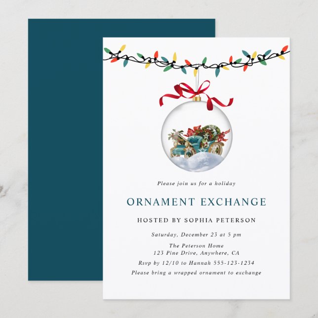 Modern Festive Christmas Ornament Exchange Party Invitation (Front/Back)