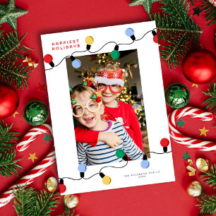 Modern Festive Colourful Christmas Lights One Phot Holiday Card