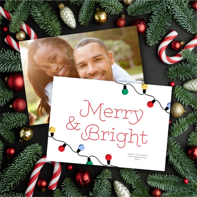 Modern Festive Colourful Christmas Lights One Phot Holiday Card (Creator Uploaded)