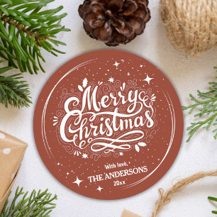 Modern festive cute red & white Merry Christmas Classic Round Sticker