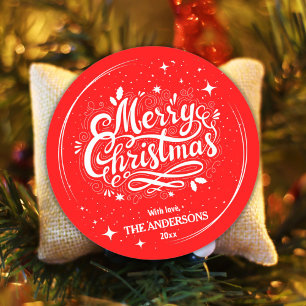 Modern festive cute red & white Merry Christmas  Classic Round Sticker