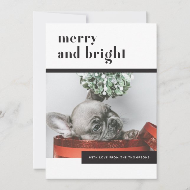 Modern Festive Dog / French Bulldog / Pet Lover Holiday Card (Front)