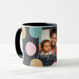 Modern Festive Dots Snowy Photo Christmas Mug