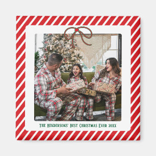 Modern Festive Family Photo Christmas Magnet