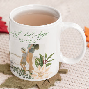 modern festive flora happy holidays photo coffee mug