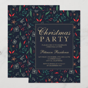 Modern festive floral red green Christmas party Invitation