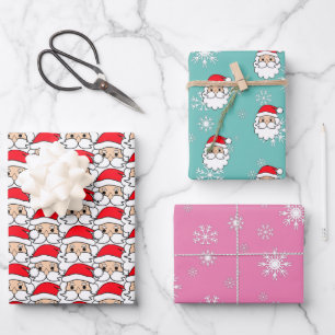 Modern Festive Funny Santa Face Pattern Wrapping Paper Sheet