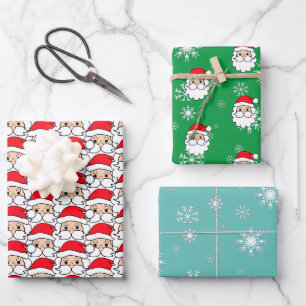 Modern Festive Funny Santa Face Pattern Wrapping Paper Sheet