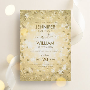 Modern Festive Gold Elegant Winter Wedding Invitation