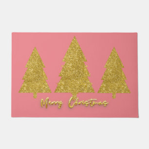 Modern festive gold shiny glitter tree girly pink  doormat