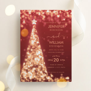 Modern Festive Gold Tree Christmas Wedding  Invitation
