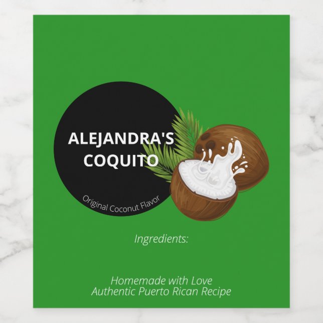 Modern Festive Green Coconut Splash Coquito Bottle Wine Label (Single Label)