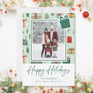 Modern Festive Happy Holidays Christmas Gifts Holiday Card
