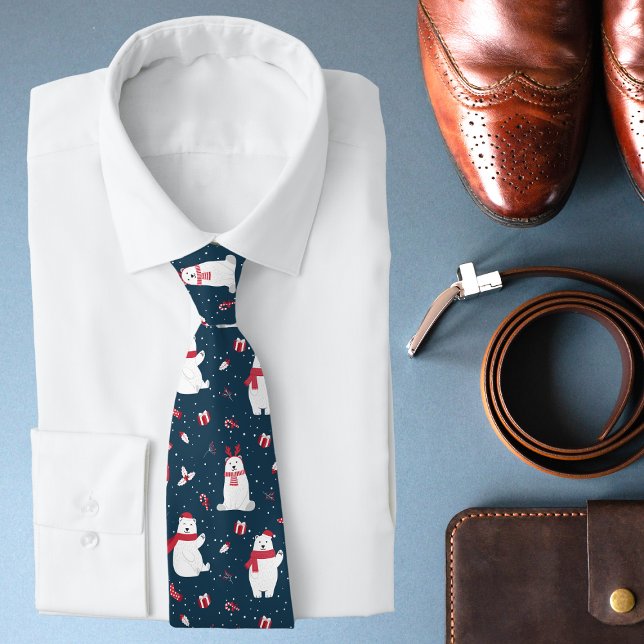 Modern Festive Holiday Winter Polar Bears Tie (Creator Uploaded)