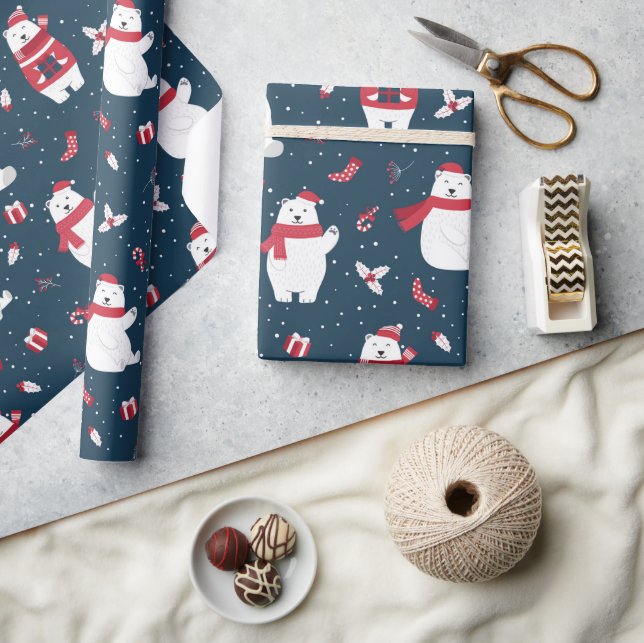 Modern Festive Holiday Winter Polar Bears Wrapping Paper (Crafts)