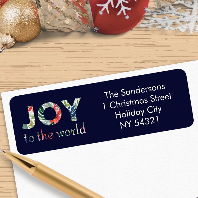 Modern Festive Joy To The World Christmas (A set of Christmas return address labels with colorful 'Joy to the world' wording)