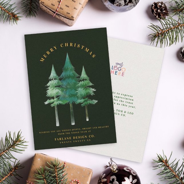 Modern Festive Merry Christmas Tree Business Logo Holiday Card (Creator Uploaded)