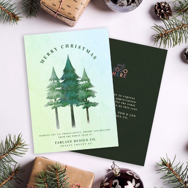 Modern Festive Merry Christmas Tree Business Logo Holiday Card (Creator Uploaded)