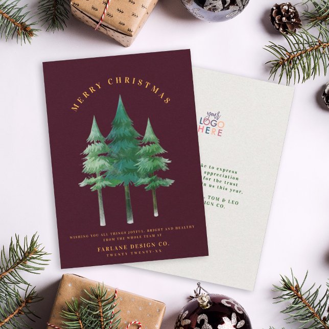 Modern Festive Merry Christmas Tree Business Logo Holiday Card (Creator Uploaded)