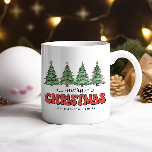 Modern Festive Merry Christmas Tree Watercolor Coffee Mug