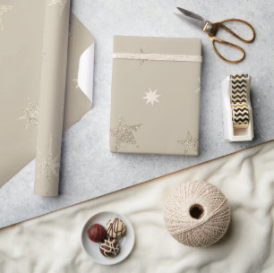 Modern Festive Natural Beige Gold Stars Roll  Wrapping Paper