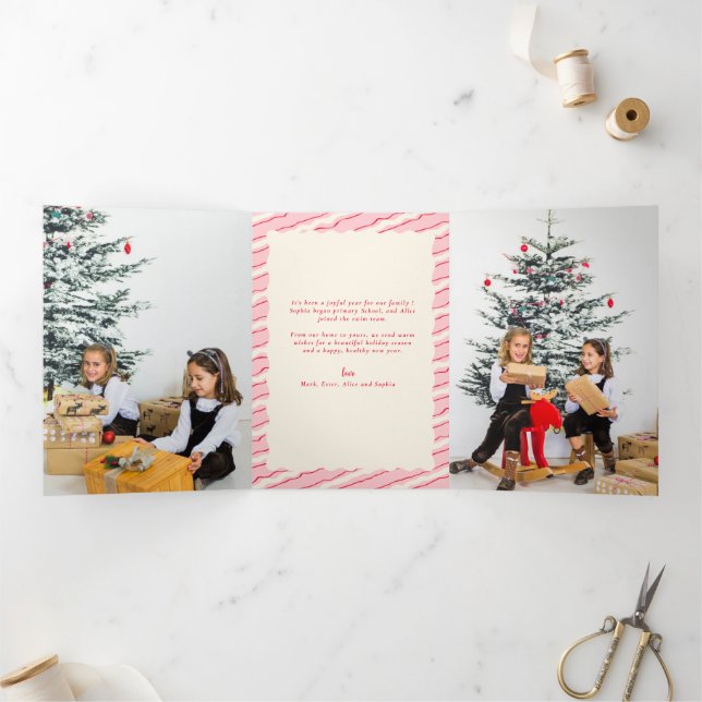 Modern Festive Photo Christmas   Tri-Fold Holiday Card (Inside)