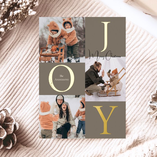 Modern Festive Photo collage Christmas Foil Holiday Card (Creator Uploaded)