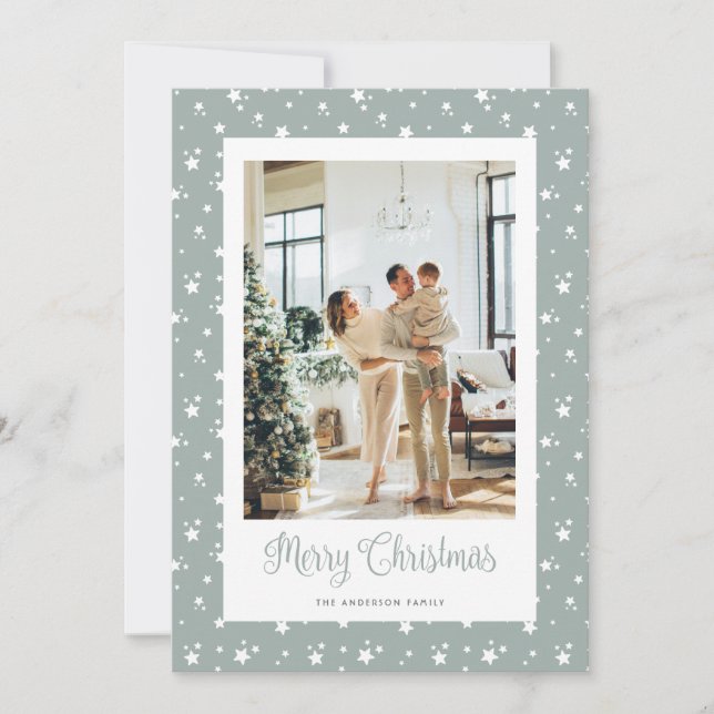 Modern Festive Photo Starry Merry Christmas Card (Front)