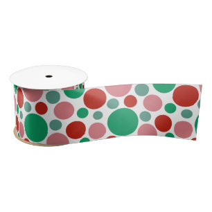 Modern Festive Polka Dot Red Pink Green Pattern Satin Ribbon
