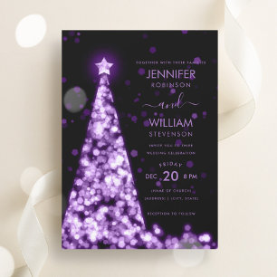 Modern Festive Purple Tree Christmas Wedding  Invitation