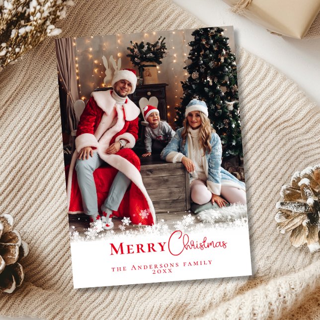Modern Festive Red Christmas Stylish Family Photo  Holiday Card (Creator Uploaded)