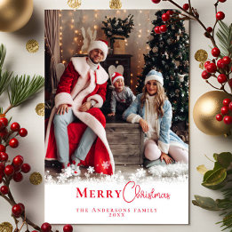 Modern Festive Red Christmas Stylish Family Photo Holiday Card