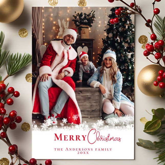 Modern Festive Red Christmas Stylish Family Photo  Holiday Card (Creator Uploaded)