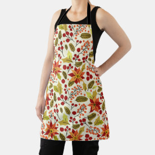 Modern Festive Red Orange Poinsettia Pattern Apron