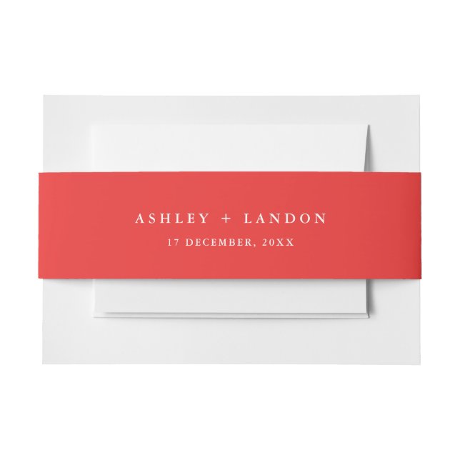 Modern festive red wedding Invitation Belly Band (Front Example)