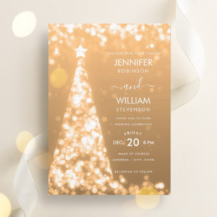 Modern Festive Rose Gold Tree Christmas Wedding Invitation