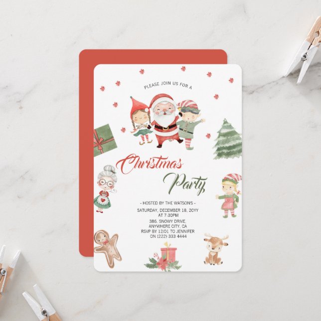 Modern Festive Santa Claus Christmas Party Invitation (Front/Back In Situ)