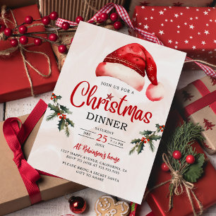 Modern Festive Santas Hat Christmas Party Invitation