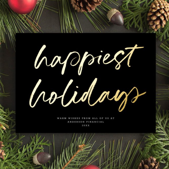 Modern Festive Script Non-Photo Business Noir Gold Foil Holiday Card (Creator Uploaded)