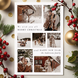 Modern Festive seven Photo collage Christmas Holiday Card