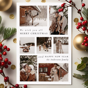 Modern Festive seven Photo collage Christmas   Holiday Card
