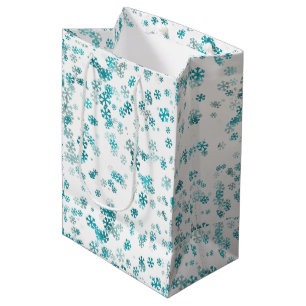 Modern Festive Snowflake Joy white black green Medium Gift Bag