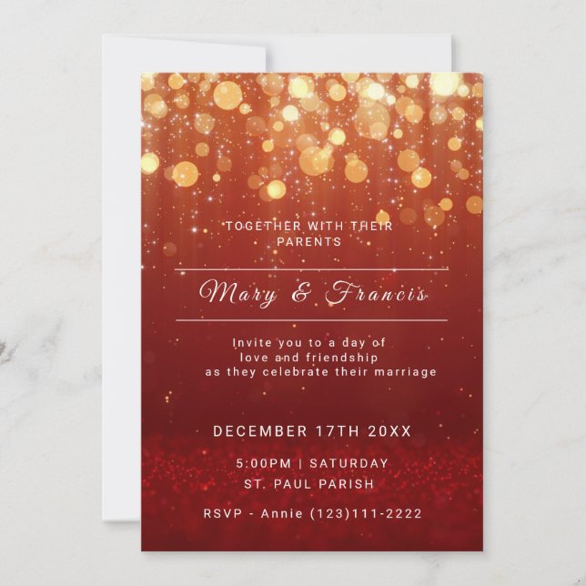 Modern Festive Sparkling Red Lights Wedding  Invitation (Front)